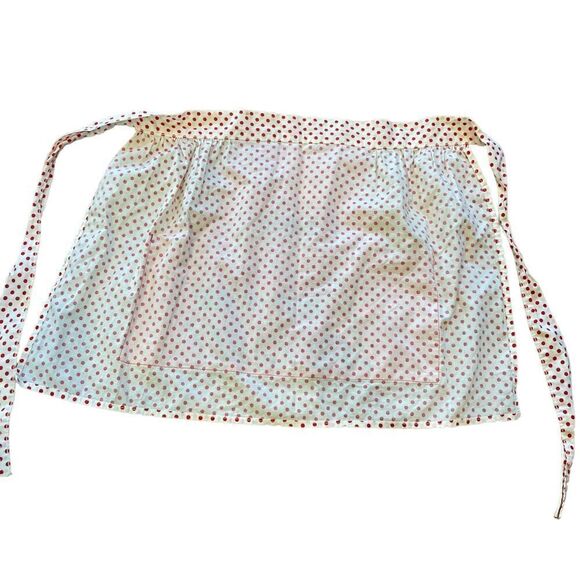 Vintage half apron with red and white polkadots large pocket - Picture 2 of 2